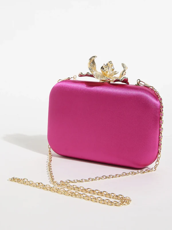 Casual Portable Solid Color Stylish Mini Chain Clutch Purse with Wallet Shoulder Bag - Image 3