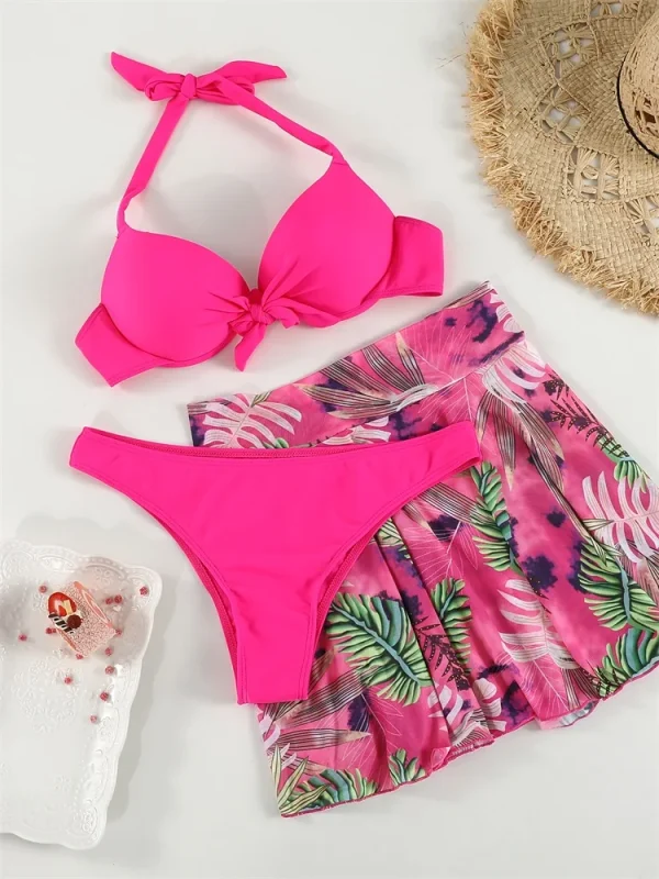 Casual Push Up Halter Cover Up Print Bath Bikini Swimsuit - Image 8