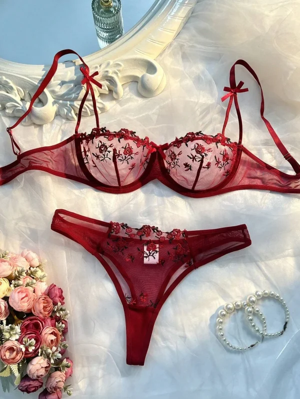Casual Romantic Fancy Eroticу Embroidery Cute Beautiful Set
