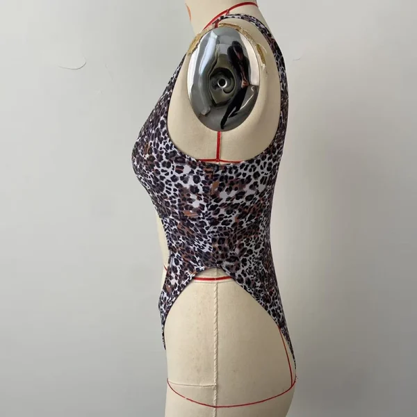 Casual Round Neck Hollow Out Tank Leopard Printed Sleeveless One Piece Set - Image 2