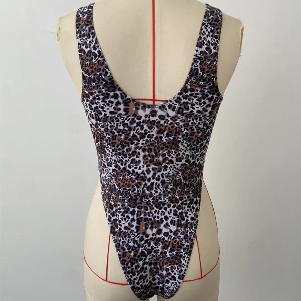 Casual Round Neck Hollow Out Tank Leopard Printed Sleeveless One Piece Set - Image 3