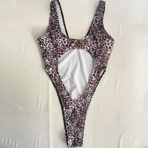 Casual Round Neck Hollow Out Tank Leopard Printed Sleeveless One Piece Set - Image 5