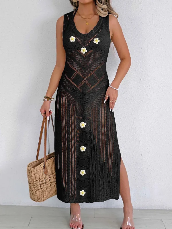 Casual Ruffle Bikini Solid Lady Strap Long Beach Sleeveless Cove Up Dress - Image 4