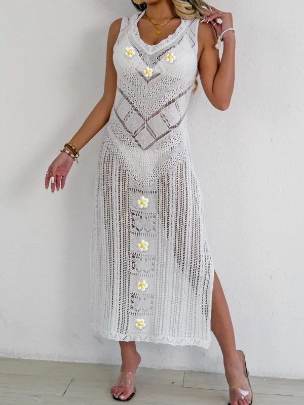 Casual Ruffle Bikini Solid Lady Strap Long Beach Sleeveless Cove Up Dress - Image 7
