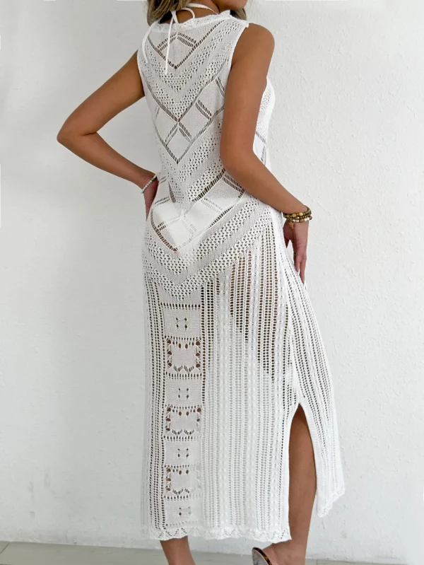 Casual Ruffle Bikini Solid Lady Strap Long Beach Sleeveless Cove Up Dress - Image 8