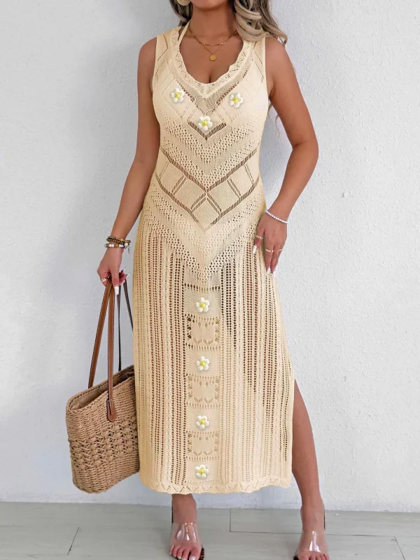 Casual Ruffle Bikini Solid Lady Strap Long Beach Sleeveless Cove Up Dress - Image 11