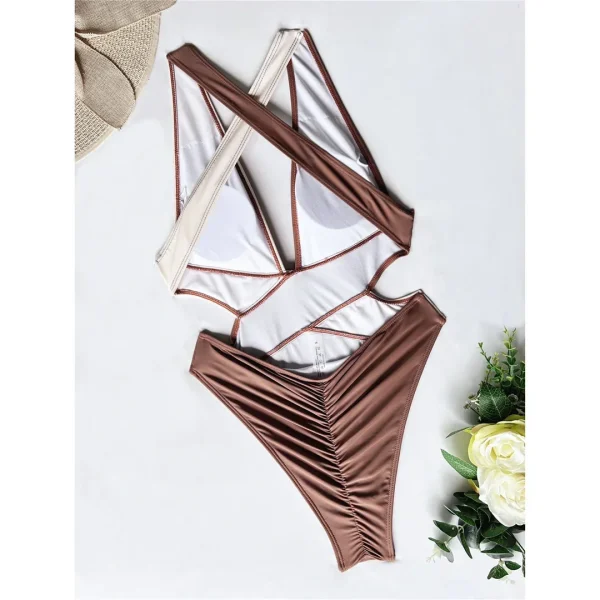 Casual Polka Dot V Neck Lively Lady Swimwear Patchwork Strap One Piece - Image 7