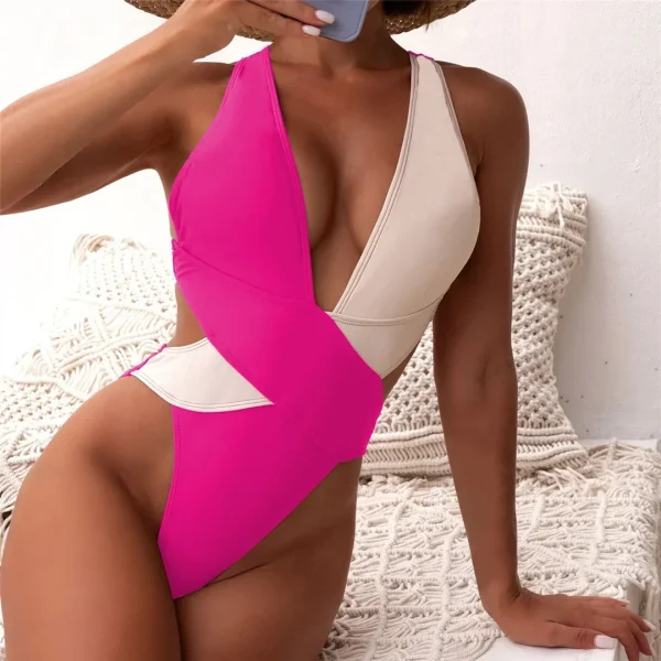 Casual Scrunch Butt Deep V Neck Cross Backless One Piece Swimsuit - Image 7