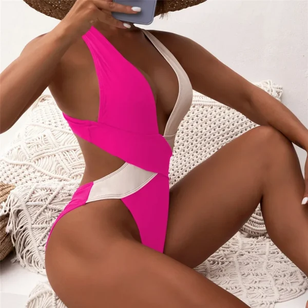 Casual Scrunch Butt Deep V Neck Cross Backless One Piece Swimsuit - Image 8