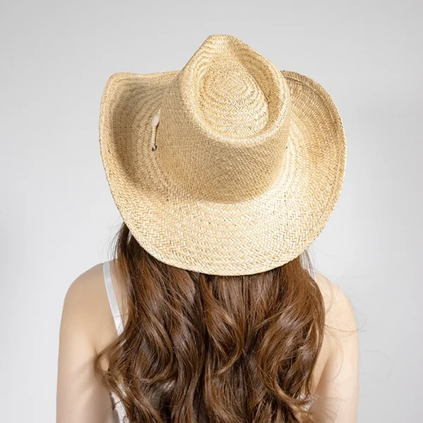 Casual Seashell Chain and Inner Lining Wide Brim Natural Straw Cowboy Handwoven Sun Hat - Image 3