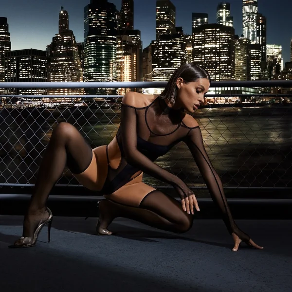 Casual Silk Socks Temptation Perspective Half High Collar Tight jumpsuit - Image 10