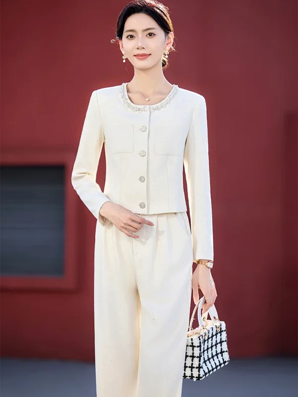 Casual Single Breasted Zipper Fly Ankle-Length Pant Suit Blazer 2 Piece Set - Image 2