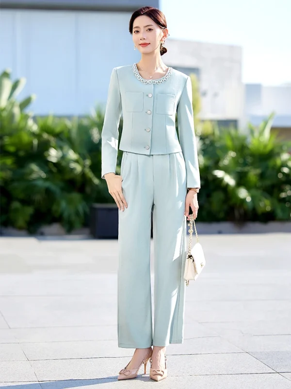 Casual Single Breasted Zipper Fly Ankle-Length Pant Suit Blazer 2 Piece Set - Image 9