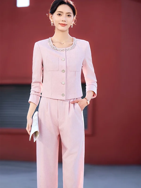 Casual Single Breasted Zipper Fly Ankle-Length Pant Suit Blazer 2 Piece Set - Image 7