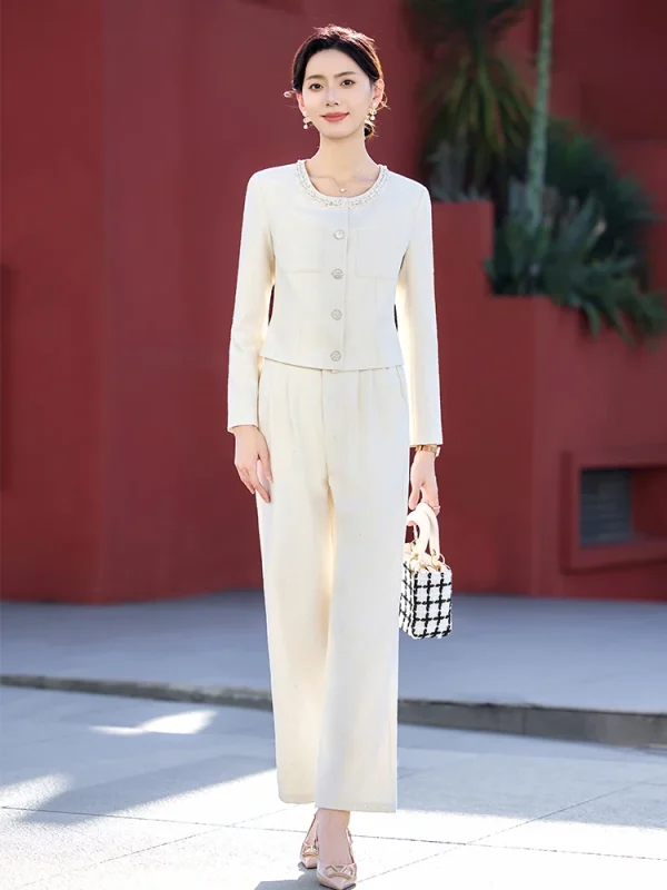 Casual Single Breasted Zipper Fly Ankle-Length Pant Suit Blazer 2 Piece Set