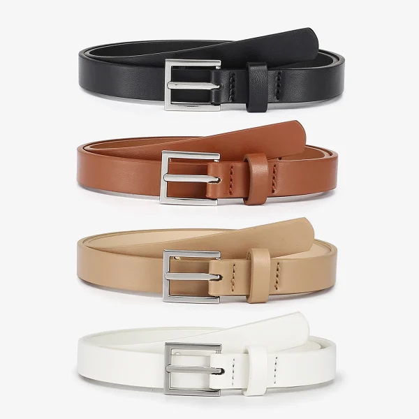 Casual Skinny Leather Thin Waist  with Metal Buckle for Pants Jeans Dress Belt 4pcs - Image 2
