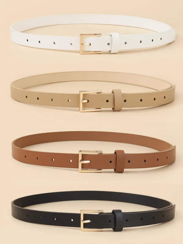 Casual Skinny Leather Thin Waist  with Metal Buckle for Pants Jeans Dress Belt 4pcs - Image 3