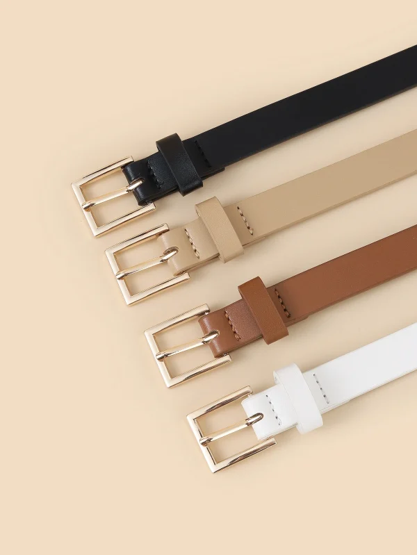 Casual Skinny Leather Thin Waist  with Metal Buckle for Pants Jeans Dress Belt 4pcs - Image 4