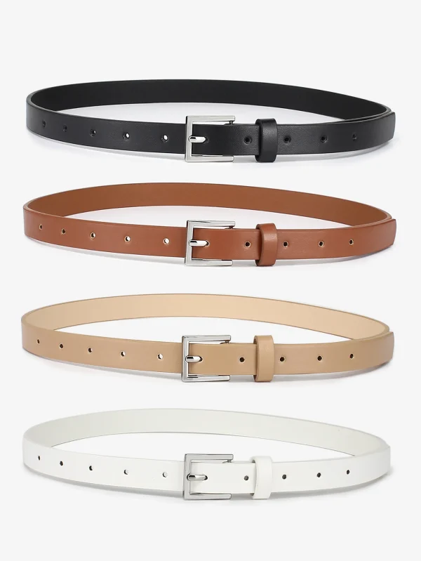 Casual Skinny Leather Thin Waist  with Metal Buckle for Pants Jeans Dress Belt 4pcs - Image 5