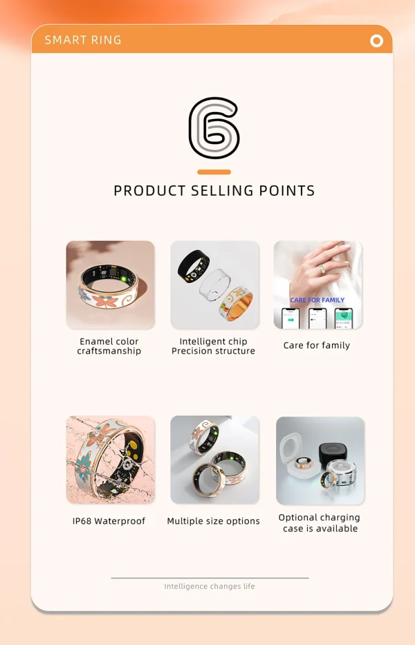 Casual Sleep Monitoring Blood Oxygen Measurement Blood Pressure Multi-sports Modes Enamels Craftsmanship Smart Ring - Image 5