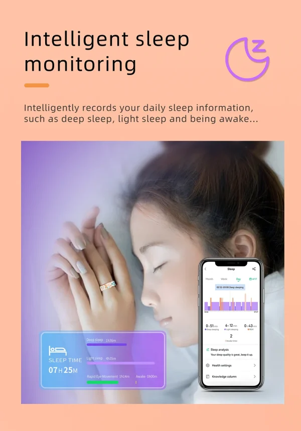 Casual Sleep Monitoring Blood Oxygen Measurement Blood Pressure Multi-sports Modes Enamels Craftsmanship Smart Ring - Image 9