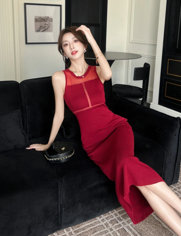 Casual Sleeveless Soft Elastic Sheath Pencil Chic Slim Sweater Knitted Dresses - Image 3