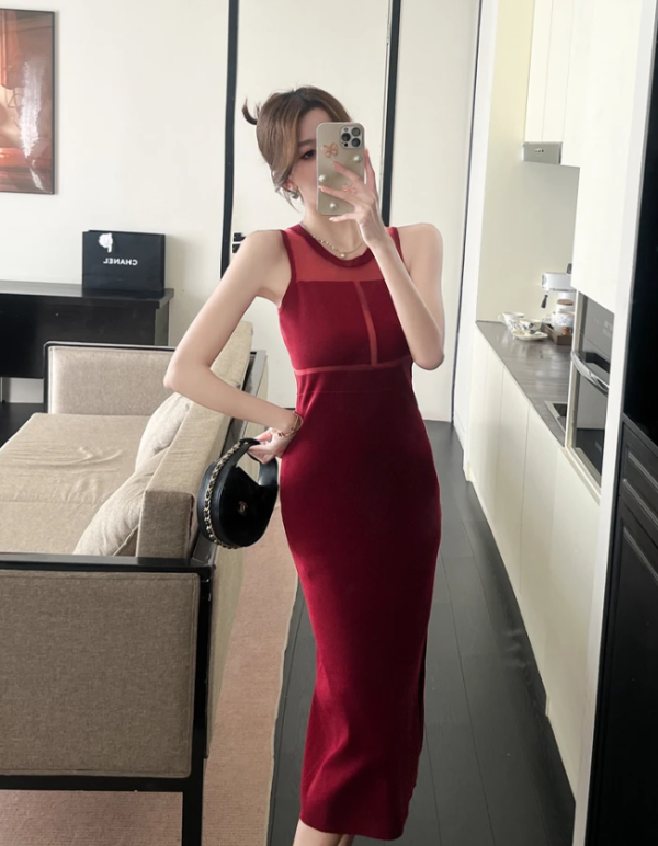 Casual Sleeveless Soft Elastic Sheath Pencil Chic Slim Sweater Knitted Dresses - Image 4