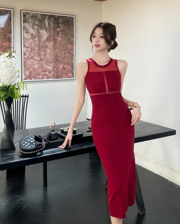 Casual Sleeveless Soft Elastic Sheath Pencil Chic Slim Sweater Knitted Dresses - Image 5