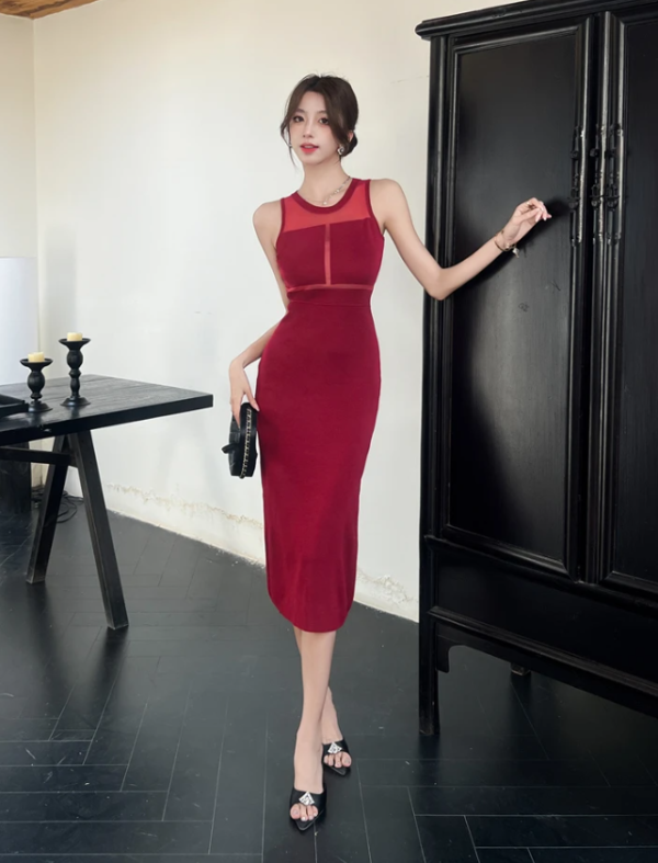 Casual Sleeveless Soft Elastic Sheath Pencil Chic Slim Sweater Knitted Dresses