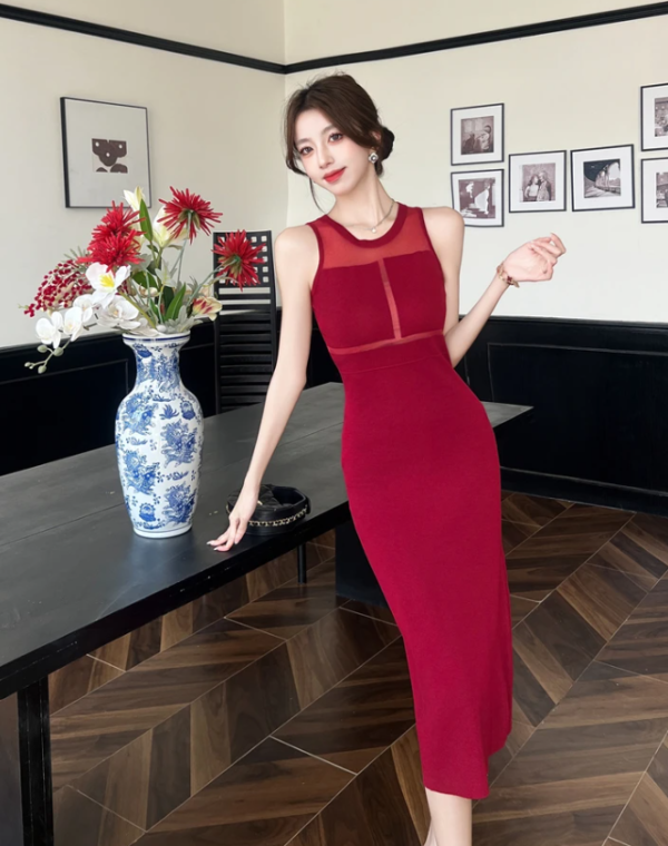 Casual Sleeveless Soft Elastic Sheath Pencil Chic Slim Sweater Knitted Dresses - Image 7
