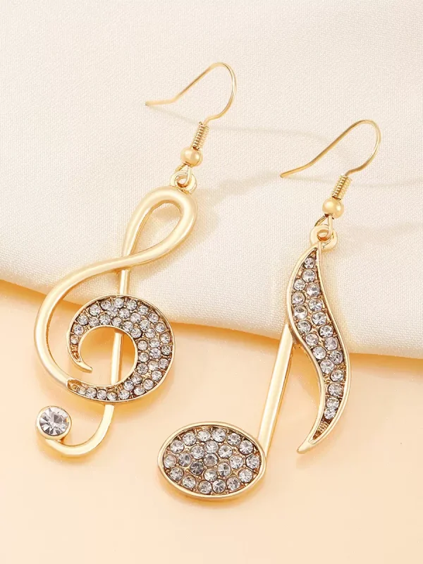 Casual Solid Color Alloy Musical Notes Rhinestone Chic Earrings - Image 3