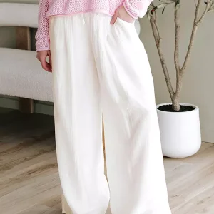 Casual Solid Color Polyester Drawstring Adjustable Waist With Palazzo Pants 1 Casual Solid Color Polyester Drawstring Adjustable Waist With Palazzo Pants