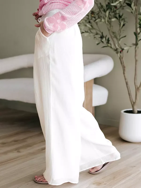 Casual Solid Color Polyester Drawstring Adjustable Waist With Palazzo Pants - Image 3