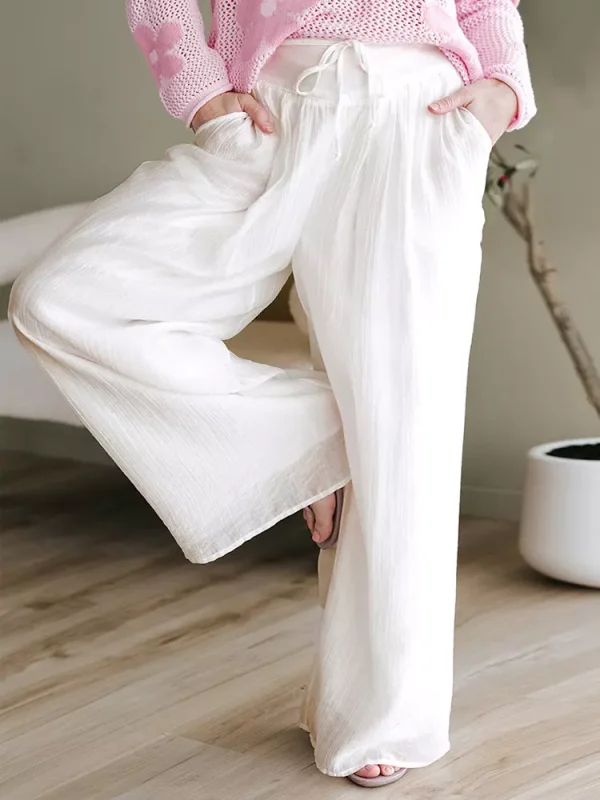 Casual Solid Color Polyester Drawstring Adjustable Waist With Palazzo Pants - Image 2
