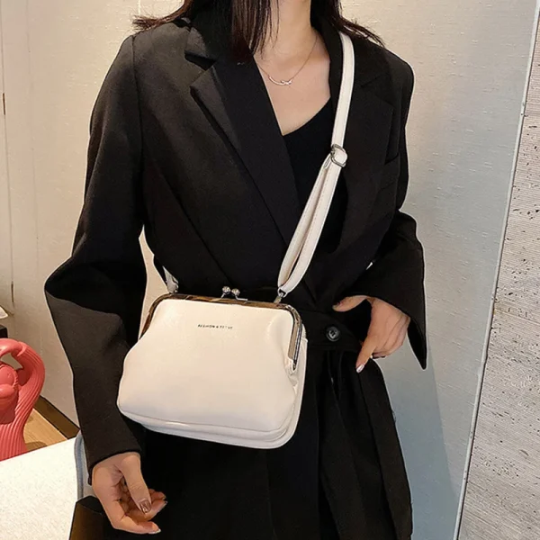 Casual Solid Color Versatile PU Leather Clip Messenger Crossbody Shoulder Bag