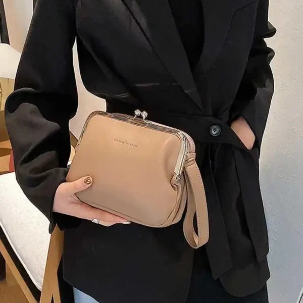 Casual Solid Color Versatile PU Leather Clip Messenger Crossbody Shoulder Bag - Image 11