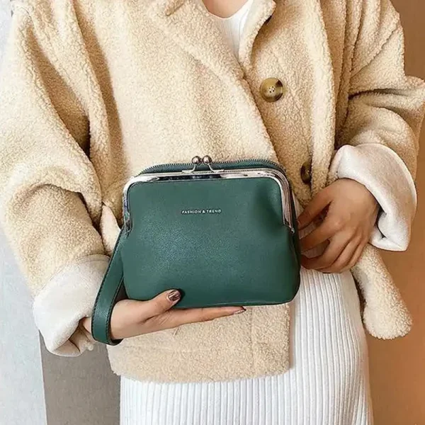 Casual Solid Color Versatile PU Leather Clip Messenger Crossbody Shoulder Bag - Image 12