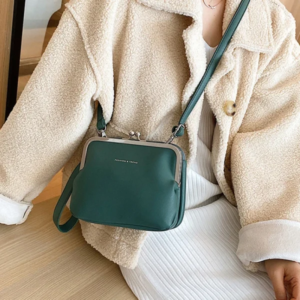 Casual Solid Color Versatile PU Leather Clip Messenger Crossbody Shoulder Bag - Image 13