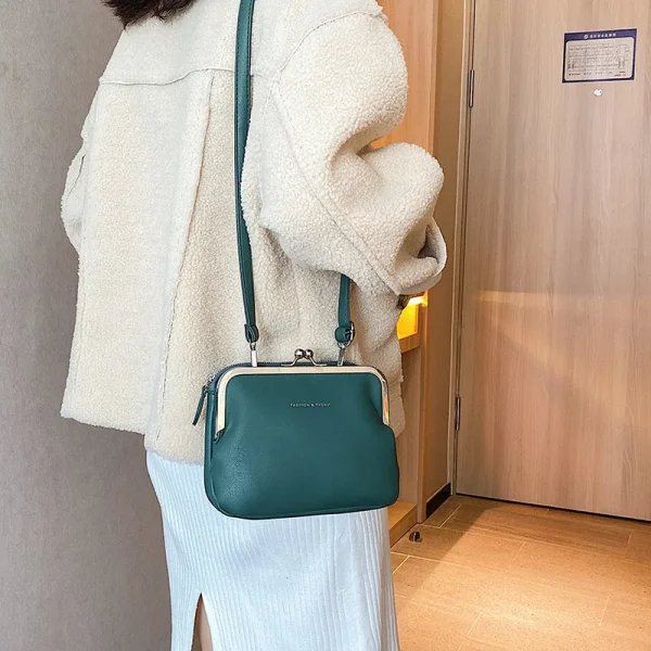 Casual Solid Color Versatile PU Leather Clip Messenger Crossbody Shoulder Bag - Image 14