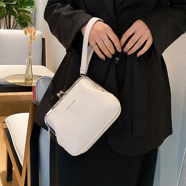 Casual Solid Color Versatile PU Leather Clip Messenger Crossbody Shoulder Bag - Image 2