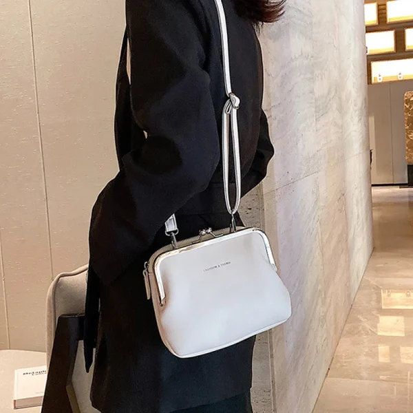 Casual Solid Color Versatile PU Leather Clip Messenger Crossbody Shoulder Bag - Image 3