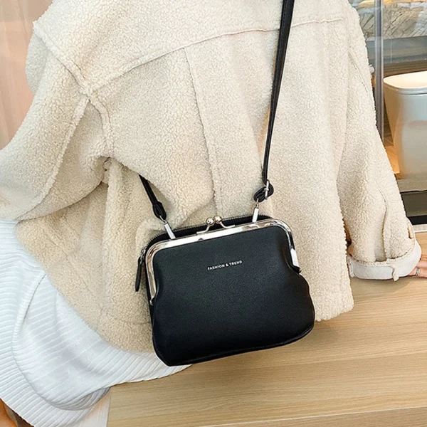 Casual Solid Color Versatile PU Leather Clip Messenger Crossbody Shoulder Bag - Image 5