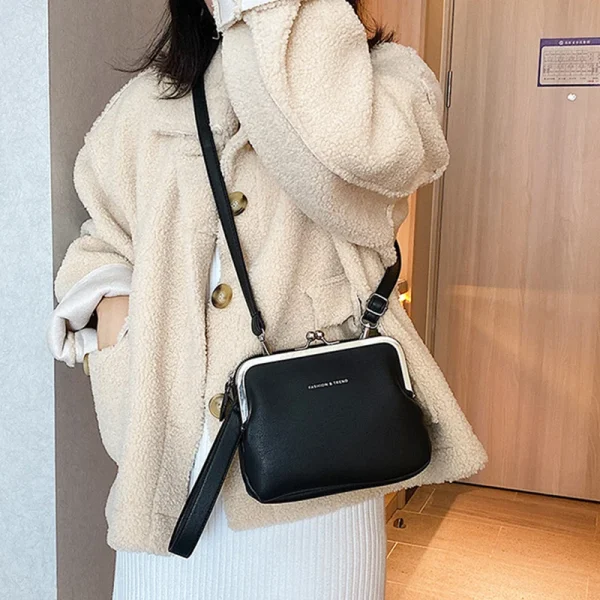 Casual Solid Color Versatile PU Leather Clip Messenger Crossbody Shoulder Bag - Image 6