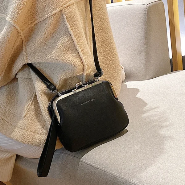 Casual Solid Color Versatile PU Leather Clip Messenger Crossbody Shoulder Bag - Image 7