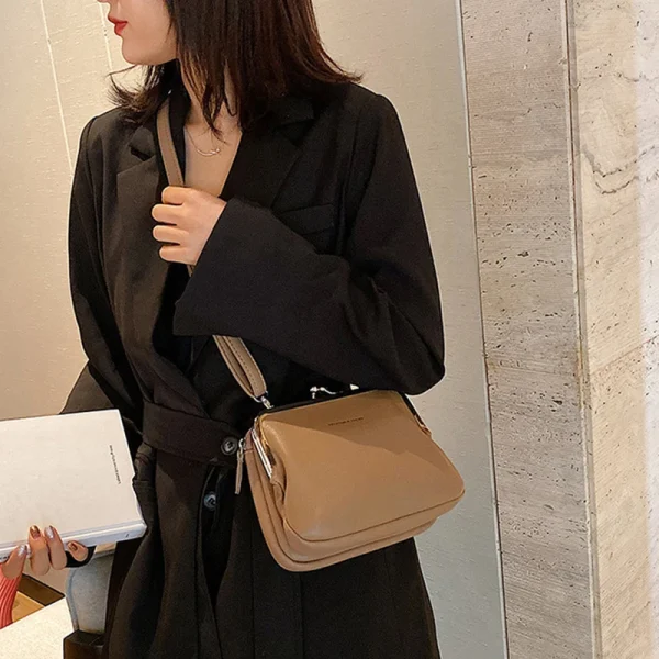 Casual Solid Color Versatile PU Leather Clip Messenger Crossbody Shoulder Bag - Image 8