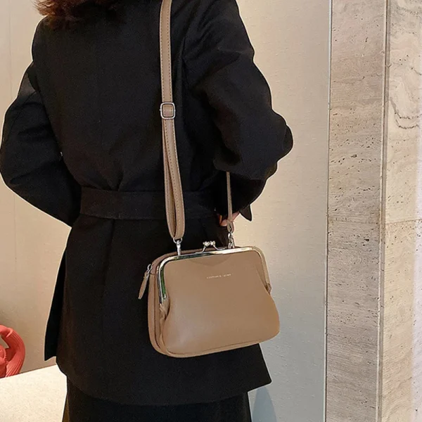 Casual Solid Color Versatile PU Leather Clip Messenger Crossbody Shoulder Bag - Image 9