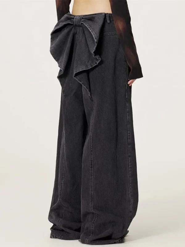 Casual Solid Loose High Waist Temperament Spliced Bowknot Wide Leg Pant - Image 3