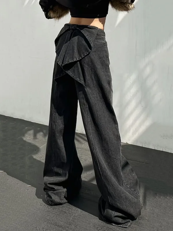 Casual Solid Loose High Waist Temperament Spliced Bowknot Wide Leg Pant - Image 4