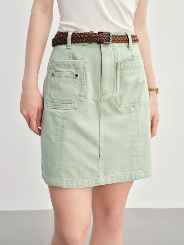 Casual Solid Plus-Size High Waisted Jeans Slimming Fit Skirt