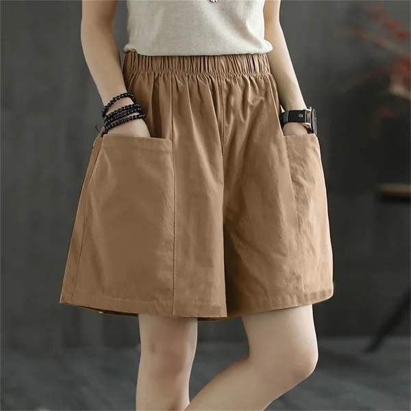 Casual Solid Pocket Elastic Waist Street Straight Cargo Short Pants - Image 5
